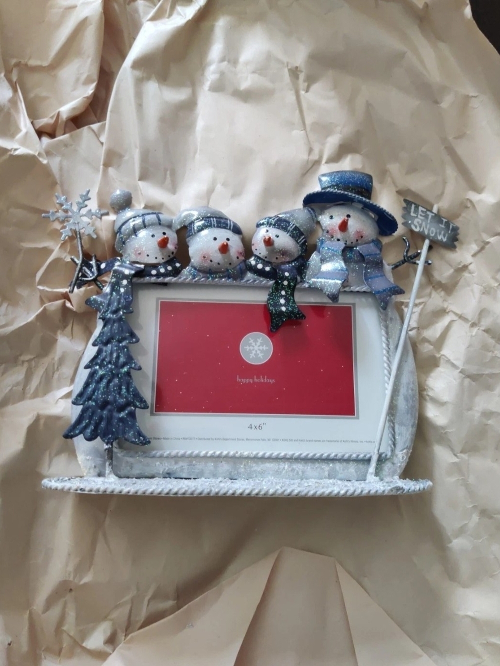 Kohl's Blue and White Snowman Family Holiday Photo Frame